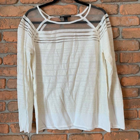 INC‎ International Concepts Sheer Stripe Long Sleeve Top Blouse Ivory Size Large - Picture 1 of 5